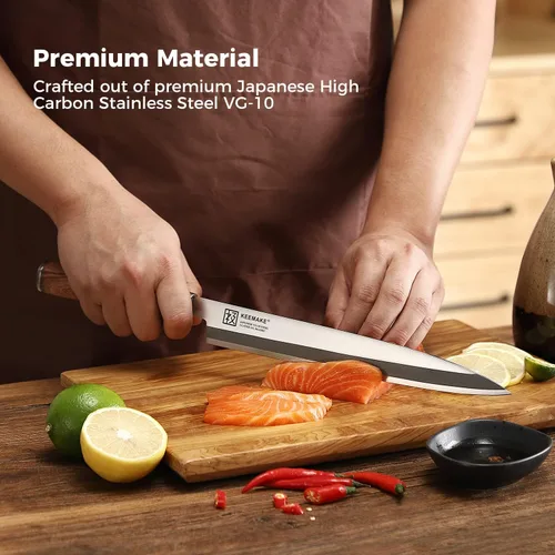 Miniatura 6 de KEEMAKE Cuchillo de sushi japonés – Cuchillo Sashimi japonés VG10 de acero inoxidable hoja biselada simple, mango de palisandro perfecto Yanagiba