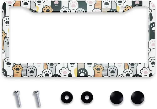 Miniatura 11 de Smooffly Marco de matrícula personalizado de acero inoxidable blanco y negro a cuadros, accesorio decorativo de matrícula, 2 agujeros y tornillos