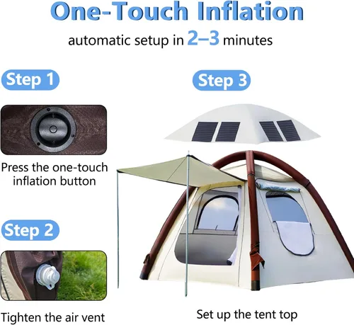 Miniatura 6 de Automatic Inflatable Tent with Air Pump, Family Tents for Camping, Windproof Waterproof 3 Person Tent, Easy Set Up in 2-3 Min, Camping Essentials