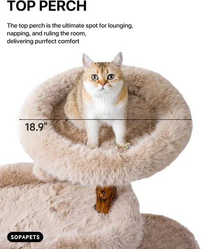 Miniatura 4 de Torre Estética para Gatos para Gatos Grandes, Árbol Grande para Gatos Maine Coon de Interior con Piel de Zorro Sintética, Poste Rascador de Sisal