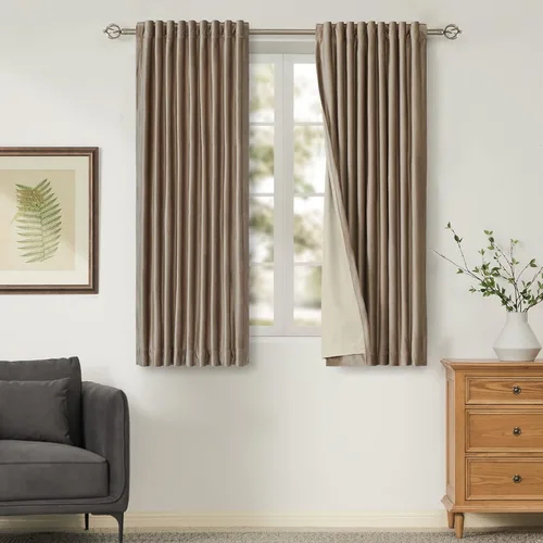 Miniatura 36 de Cortinas opacas de terciopelo dorado de 108 pulgadas para sala de estar, totalmente opacas, elegantes, 2 paneles con pestaña trasera, aislamiento