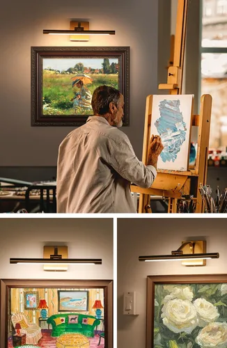Miniatura 4 de Luz de imagen para pared de 15.7 pulgadas, iluminación artística cableada para pinturas, latón dorado, 2800 K, luz de galería regulable con tubo