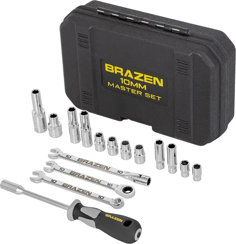 BRAZEN Juego Maestro de 10mm - 12 zócalos, tres llaves, un destornillador de tuercas - ¡Todo de 10mm!