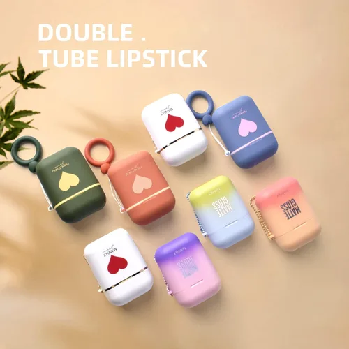 Miniatura 6 de Juego de 2 lápices de labios mate, a prueba de agua, acabado terciopelo de larga duración, humectante, para labios, doble color, brillo de labios