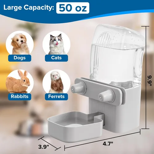 Miniatura 3 de Kenond Dispensador de agua de conejo de 50 onzas, dispensador de agua para perros por gravedad, botella de agua automática para hurones, gatos, Gris