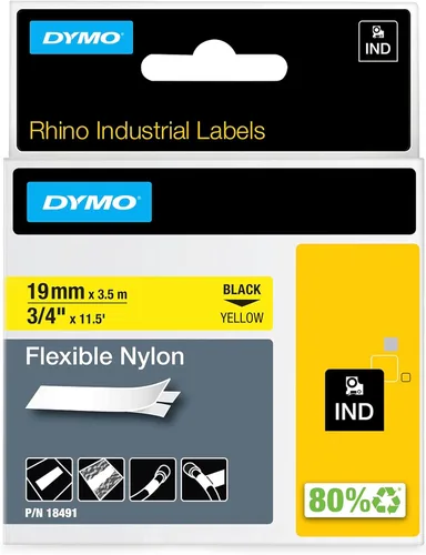 Miniatura 8 de Cinta de nailon térmica adhesiva de 1/2 pulgadas para etiquetadoras DYMO RhinoPRO, Negro y amarillo