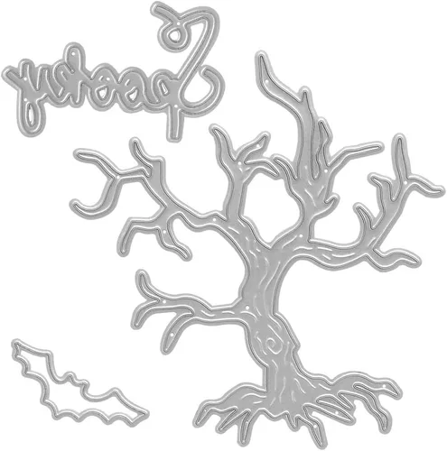 Troqueles de metal para Halloween, espeluznante árbol marchito, troqueles de corte de murciélagos en relieve, plantilla para hacer tarjetas, álbumes