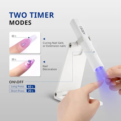 Miniatura 3 de AIRSEE Mini luz UV de mano para uñas de gel con soporte, lámparas de uñas recargables portátiles, 2 temporizadores para extensión rápida, decoración