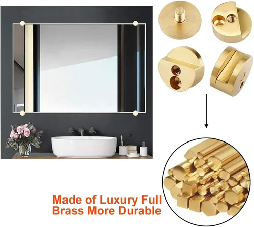 Miniatura 5 de AWEN Clips para Espejo de Vidrio Grueso de 5-11mm, Abrazaderas de Vidrio para Espejo Montado en Pared, Colgador de Espejo Dorado de Cobre Puro