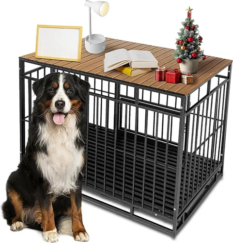Miniatura 11 de Decoración de jaula de perro de metal con imanes para jaula de 36 pulgadas, decoración de jaula de aluminio plegable para perros, mesa decorativa