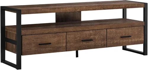 Miniatura 5 de Monarch Specialties Soporte de TV con 3 cajones y estantes, centro de entretenimiento industrial de estilo moderno con patas de metal, 60 pulgadas