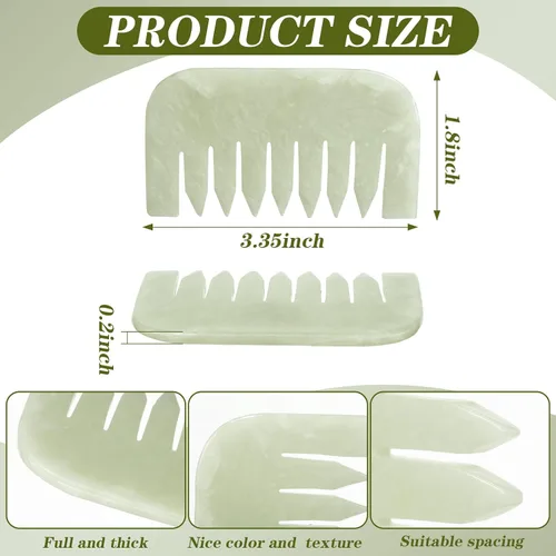 Miniatura 2 de Geiserailie 2 piezas de peines de jade, suministros de esteticista para masaje, piedra de masaje, Gua Sha, raspado del cuero cabelludo, herramienta