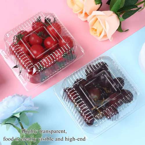 Miniatura 4 de 100 unidades de 5 x 5 pulgadas Clamshell bandeja para llevar recipientes de plástico con bisagras para alimentos, caja de comida desechable