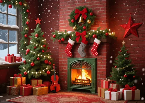 Miniatura 8 de Fondo de chimenea de Navidad de 7 x 5 pies, hogar rústico con guirnalda de fondo para decoración de fiestas temáticas de Navidad, vinilo 5-Consulta