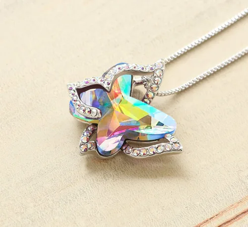 Miniatura 2 de Collar de cristal de piedra natal de mariposa, tono plateado con cadena de 18 pulgadas + 2 pulgadas, para el Día de la Madre, aniversario