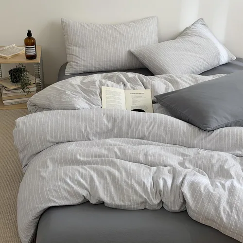 Miniatura 16 de AOJIM Blue & Brown Striped Duvet Cover Set Twin Size 100% Washed Cotton Stripe Bedding Set 3-Piece, Soft Zipper Comforter Cover and 2 Pillowcases