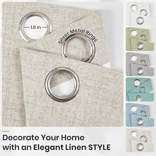 Miniatura 4 de Cortinas opacas de lino beige Melodieux de 63 pulgadas de largo para dormitorio, sala de estar, 100% cortinas con ojales para bloquear la luz