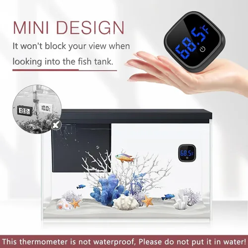Miniatura 4 de LOFICOPER Termómetro digital LED para acuario, termómetro adhesivo para peces, con batería incorporada, para peces, ajolote, tortuga, reptiles