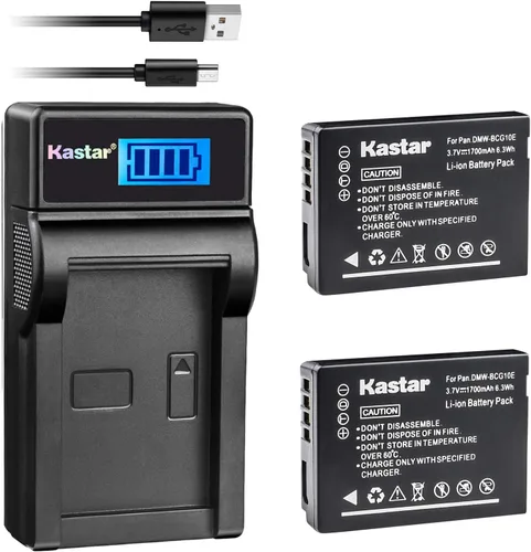 Kastar Batería (X2) y cargador USB delgado LCD para Panasonic DMW-BCG10, Lumix DMC-ZS1, ZS3, ZS5, ZS6, ZS7, ZS8, ZS10, ZS15, ZS19, ZS20, TZ7, TZ10,