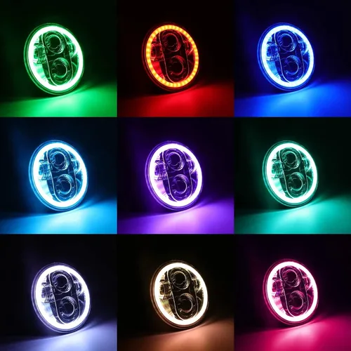 SUNPIE Faro delantero de motocicleta 5-3/4 5.75 RGBW con halo DRL LED impermeable para Sportster Roadster 883 1200 Forty Softail Deuce Dyna Wide