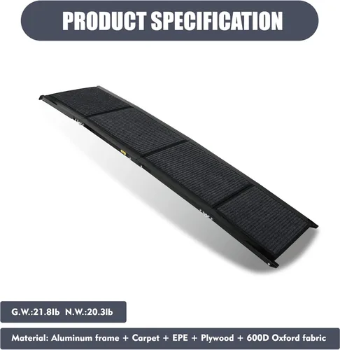 Miniatura 7 de Dog Ramp for Car 71" Long & 19.3" Wide Portable Dog Ramps for Large Dogs with Non-Slip Rug Surface Dog Car Ramp for SUV Car & Truck, Folding Dog
