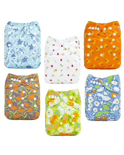 Miniatura 22 de ALVABABY pañales de tela para bebés, tamaño único y ajustable, pañales lavables y reutilizables para niños y niñas, 6 unidades con 12 rellenos
