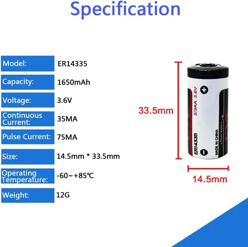 Miniatura 2 de Paquete de 2 baterías de litio primarias ER14335 2/3AA 3.6V 1650mAh para PC industrial, RAM de computadora, equipo médico