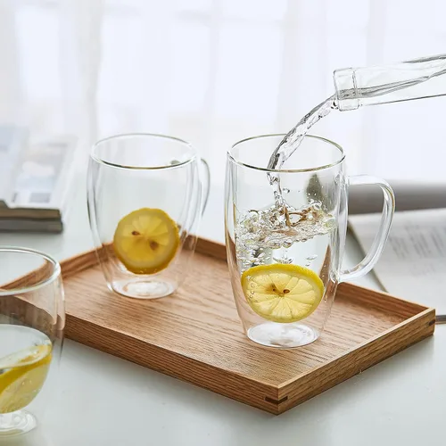 Miniatura 2 de MEWAY Paquete de 2 tazas de café de 16 onzas, taza de doble pared de vidrio transparente grueso con asa para café, té, café con leche, capuchino