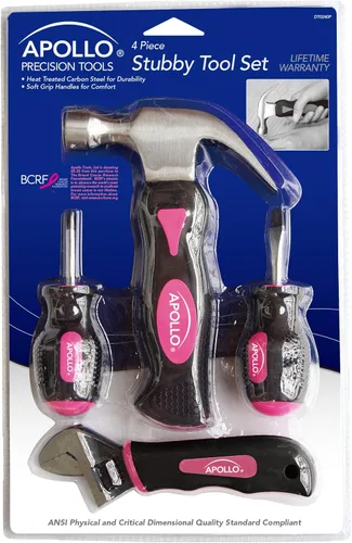 Miniatura 2 de Apollo Tools - Juego de herramientas cortas de 4 piezas para manos pequeñas y espacios reducidos. Conveniente y compacto juego de herramientas Rosa
