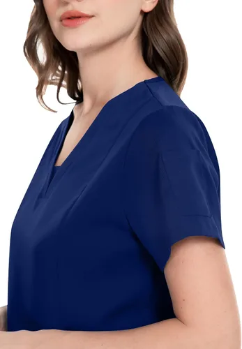 Miniatura 3 de niaahinn Conjunto de traje médico para mujer, moderno top con cuello en V y pantalones deportivos de pierna cónica con cordón de ajuste, conjunto
