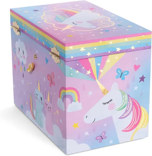 Miniatura 5 de Jewelkeeper Cotton Candy Unicorn - Caja de almacenamiento musical grande para joyas con 4 cajones extraíbles, joyero musical para niña, hermoso tono