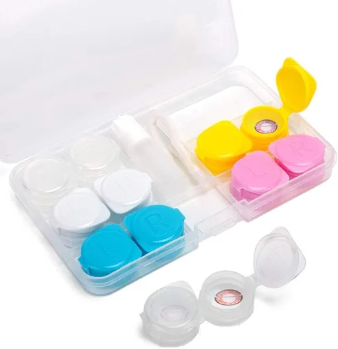 ofone Estuche para lentes de contacto, paquete de 6 fundas de contacto con tapa abatible, estuche de viaje con herramienta removedora, pinzas,