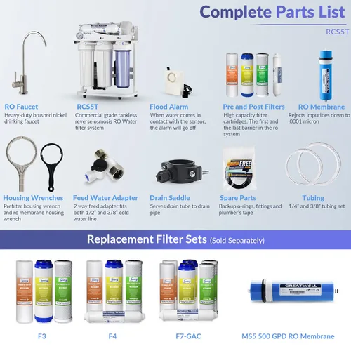 Miniatura 6 de iSpring - Sistema de filtro de agua por ósmosis inversa sin tanque, de grado comercial con proporción de drenaje 1:1. 500 galones por día. RCS5T