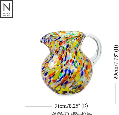 Miniatura 6 de NOVICA Jarra de vidrio reciclado soplado a mano artesanal multicolor de México 'Confetti' (71 onzas)