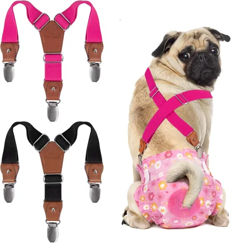Pet Soft Tirantes de pañales para perro hembra, 2 piezas, tirantes para falda de perro, vestido, Negro, rosa, marrón, burdeos