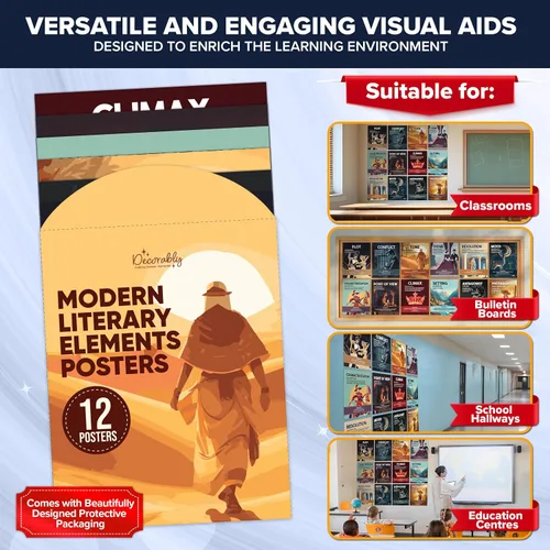 Miniatura 8 de Decorably 12 pósteres literarios modernos en inglés para aula de escuela secundaria, 11 x 14 pulgadas, laminado mate, decoración de aprendizaje ELA