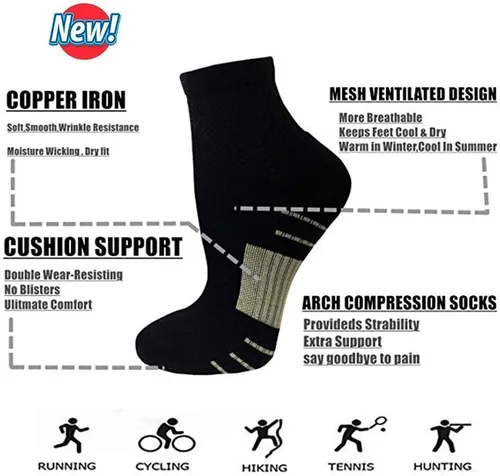 Miniatura 5 de Calcetines de compresión para fascitis plantar de cobre para hombres y mujeres 36 pares de soporte de arco calcetines tobilleros para atletismo