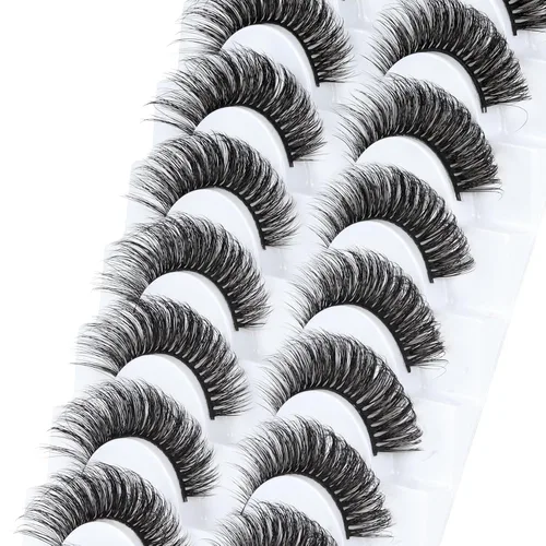 Miniatura 6 de Veleasha Pestañas postizas rusas rizadas en D, pestañas postizas esponjosas y finas, de visón sintético, paquete de 10 pares (D01)