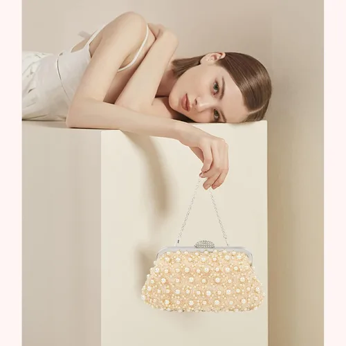 Miniatura 2 de Carwales Bolso de noche de flores con perlas para mujer, bolso de noche para boda, baile, baile de graduación, bolsos de novia