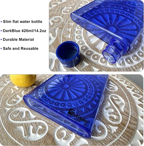 Miniatura 6 de Botella de agua plana y reutilizable de 14.2 fl oz portátil, cabe en el bolsillo y la esquina aleatoria. Taza portátil para la escuela, deportes