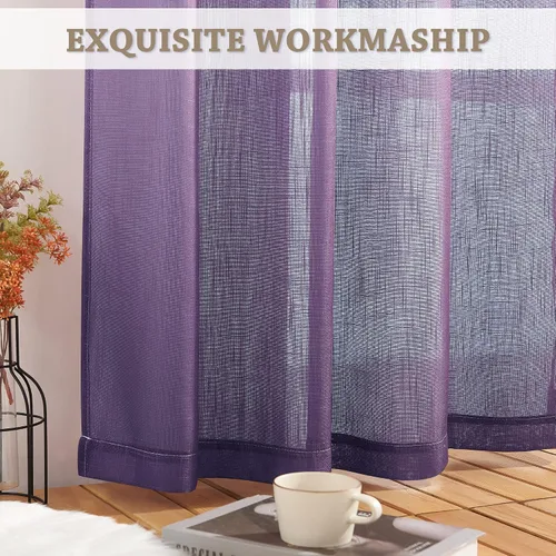 Miniatura 6 de NICETOWN Cortinas de lino sintético degradado para sala de estar, estilo noble con ojales, cortinas semitransparentes para niños, cortinas de Morado