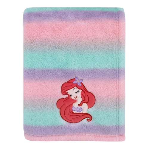 NoJo Disney Ariel Watercolor Wishes - Manta de bebé súper suave color rosa, lavanda, aguamarina y naranja, una de una especie de sherpa