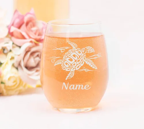 Miniatura 3 de C M Tortuga marina con nombre - Vaso de vino sin tallo personalizado de 17 oz. Regalo temático de tortuga marina personalizada para mujeres y hombres