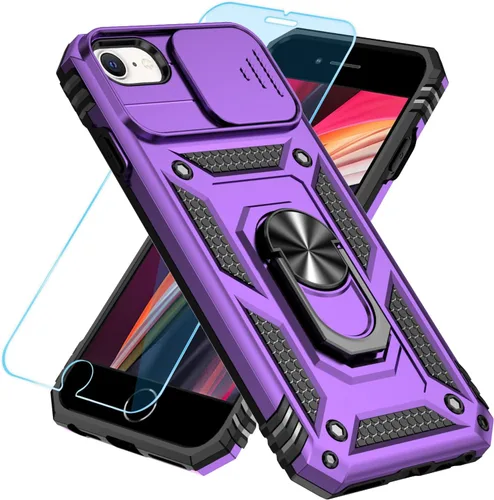 Miniatura 4 de SunStory Compatible con iPhone SE 2022/2020/3ª/2ª / 6/7/8 Funda con protector de pantalla HD y cubierta deslizante para la cámara y soporte
