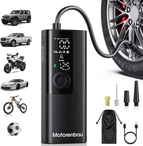 Compresor de aire portátil para inflado de neumáticos, mini bomba de aire inalámbrica portátil con medidor de presión digital, inflado rápido de 150