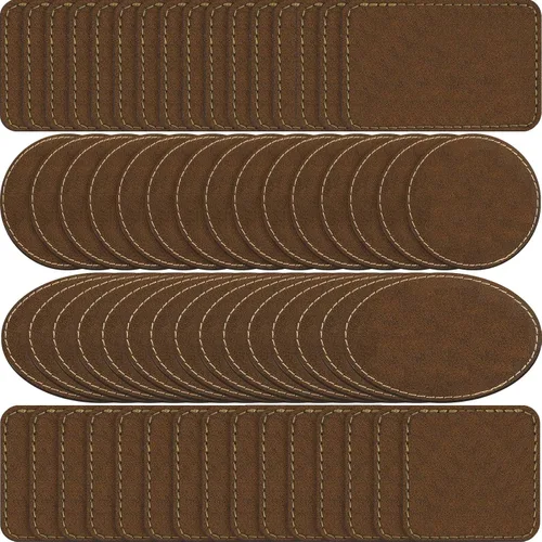 Miniatura 8 de Dunzy 60 parches de cuero sintético en blanco para sombreros, parche de cuero sintético láser, prensa térmica con parches adhesivos de cuero