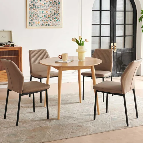 Miniatura 27 de Juego de 4 sillas de comedor de piel sintética marrón, cómodas sillas de cocina tapizadas sin brazos con patas de metal negro para sala de estar