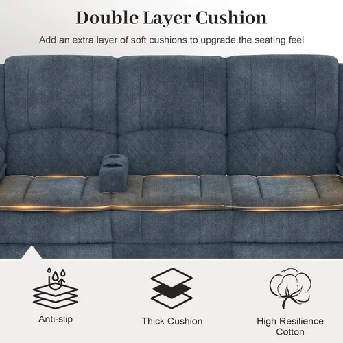Miniatura 4 de Yolsali Sofá reclinable, sofá reclinable manual de 3 plazas con cojín de 2 niveles, sofás reclinables para sala de estar con consola removible