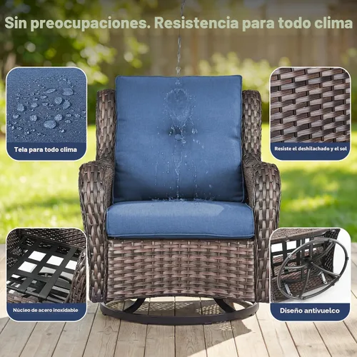 Miniatura 6 de Belord - Juego de sillas giratorias para patio al aire libre - Juego de 2 sillas de mimbre giratorias para patio con cojín cubierto para porche