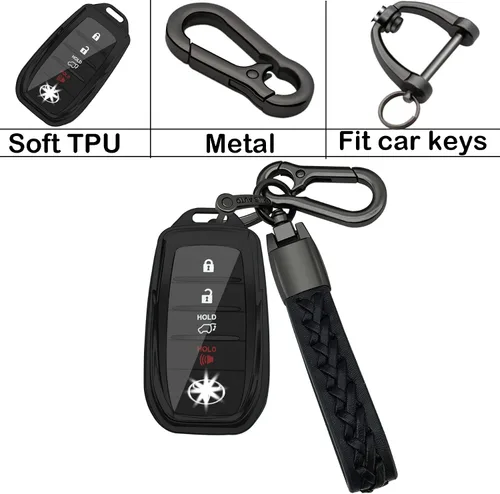Miniatura 7 de Kirsnda para llavero Toyota, estuche con cadena, Funda protectora de TPU de 360 grados compatible con Venza 2021-2022, RAV4 Prime, Sienna, Land Negro